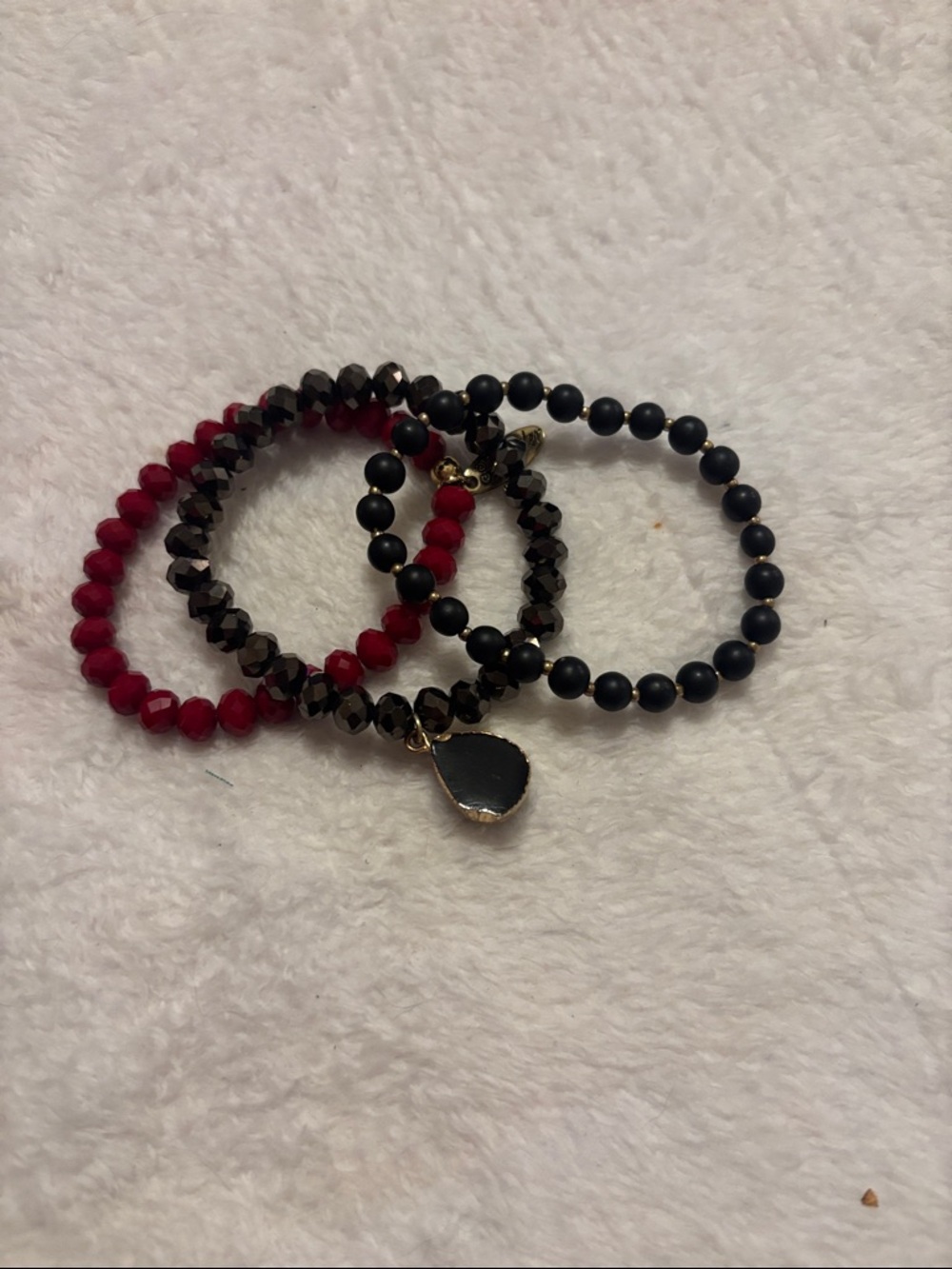 Plunder Red and Black Beaded Bracelet Set with Gold Charm